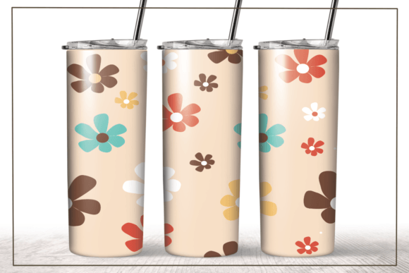 Brown Groovy Flowers Retro Tumbler Wrap