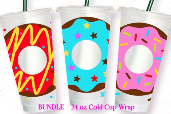 Bundle 3 Donuts 24 Oz Cold Cup Wrap Cake