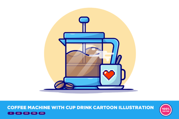 Coffee Machine with Cup Drink Cartoon