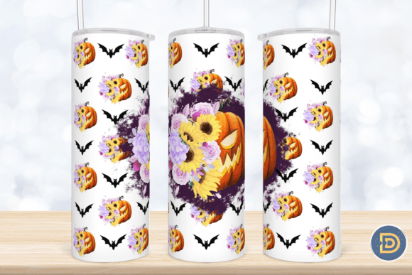 Floral Pumpkin PNG 20Oz Tumbler Wrap