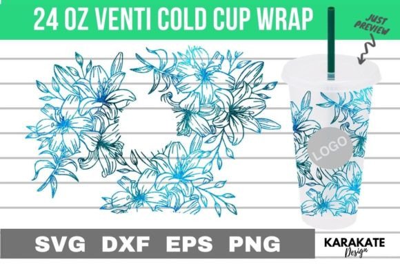 Lilies Line, 24 Oz Venti Hole Wrap SVG
