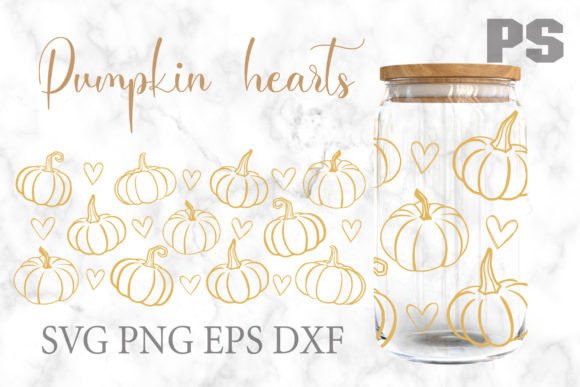 Pumpkin Hearts Libbey 16oz Can Glass SVG