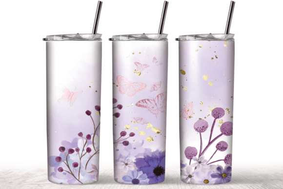 Purple Flowers Butterfly Tumbler Wrap